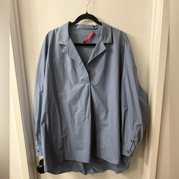 Marina Rinaldi Tops - MARINA RINALDI Three- Quart Light Blue Oversized Button-Front Shirt NWOT-size 16